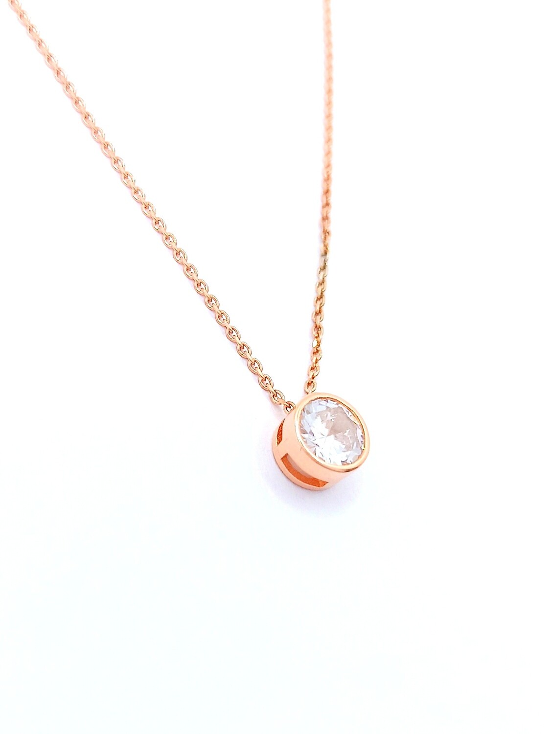 Silver 925 single round stone necklace, COLOR: Rose gold plated