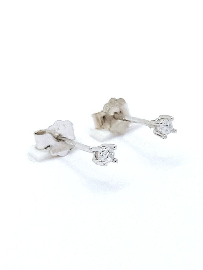 Silver 925 single round stone earrings, SIZE: 1 Diameter: 2.40mm