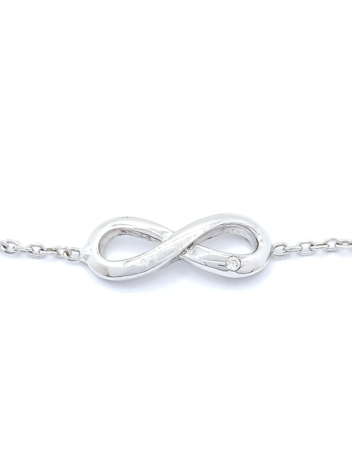 Silver 925 hand bracelet infinity design with stone, MODEL-COLOR-CHAIN SIZE: 1-White gold-Chain Length: 17+3cm Adjustable