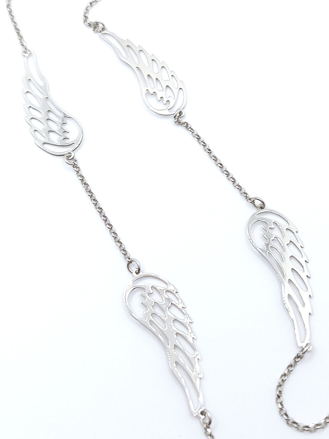 Silver 925 long angel wing necklace, MODEL-SIZE: 1-4 Big angel wing