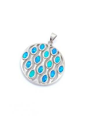 Silver 925 Opal blue big circle of life Greek pendant