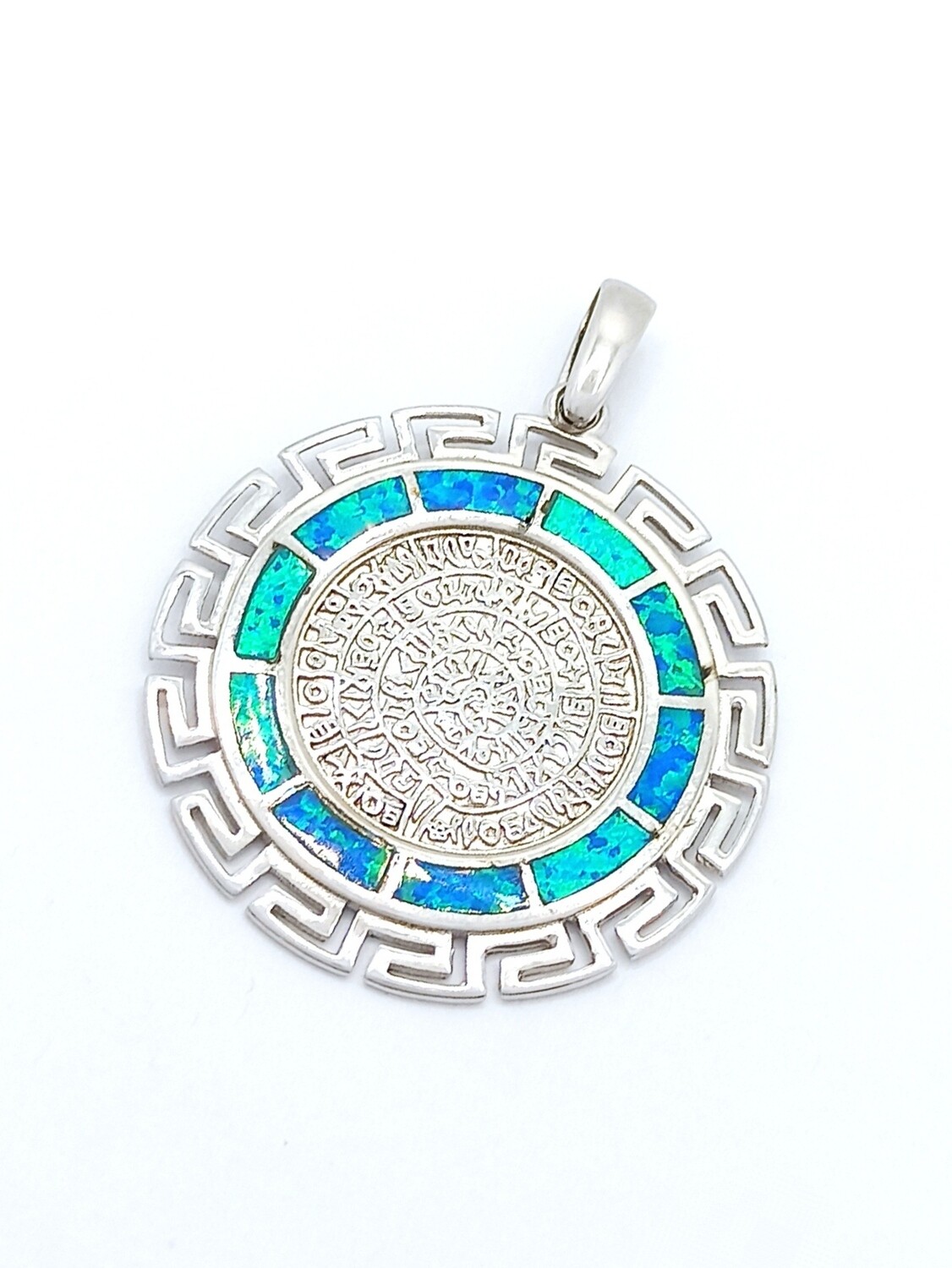 Silver 925 Opal blue Faistos coin pendant
