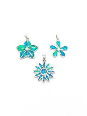 Silver 925  Opal blue flower pendant