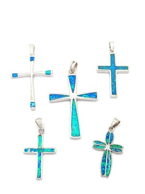 Silver 925  Opal blue cross pendant