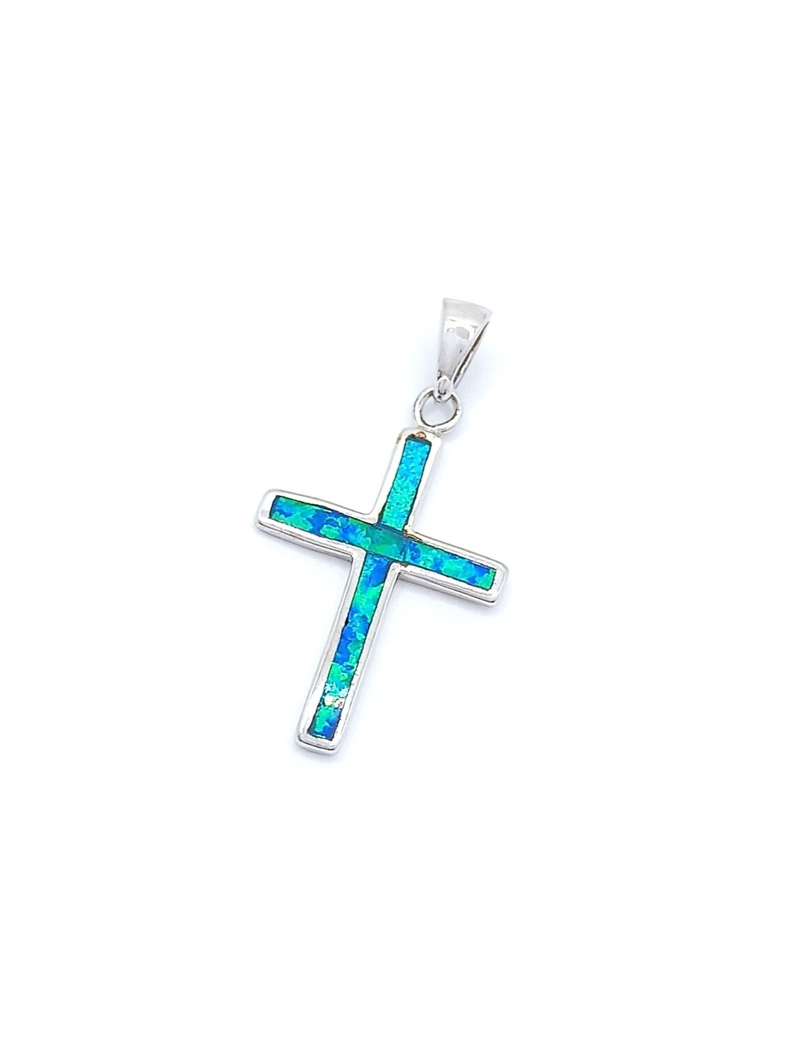 Silver 925  Opal blue cross pendant, MODEL-SIZE: 1 Pendant length : 3.3cm-Width : 1.7cm