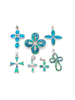 Silver 925  Opal blue cross pendant