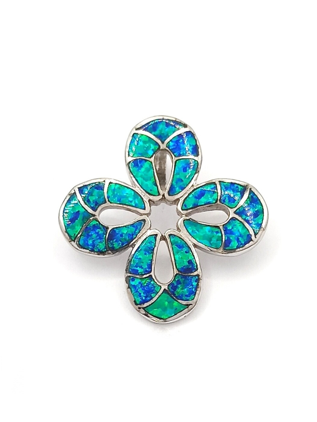 Silver 925  Opal blue cross pendant, MODEL-SIZE: 1 Pendant length : 3.1cm-Width : 3.1cm