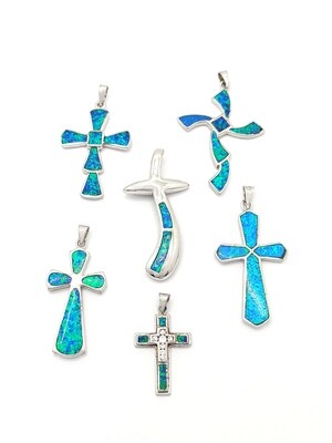 Silver 925  Opal blue cross pendant