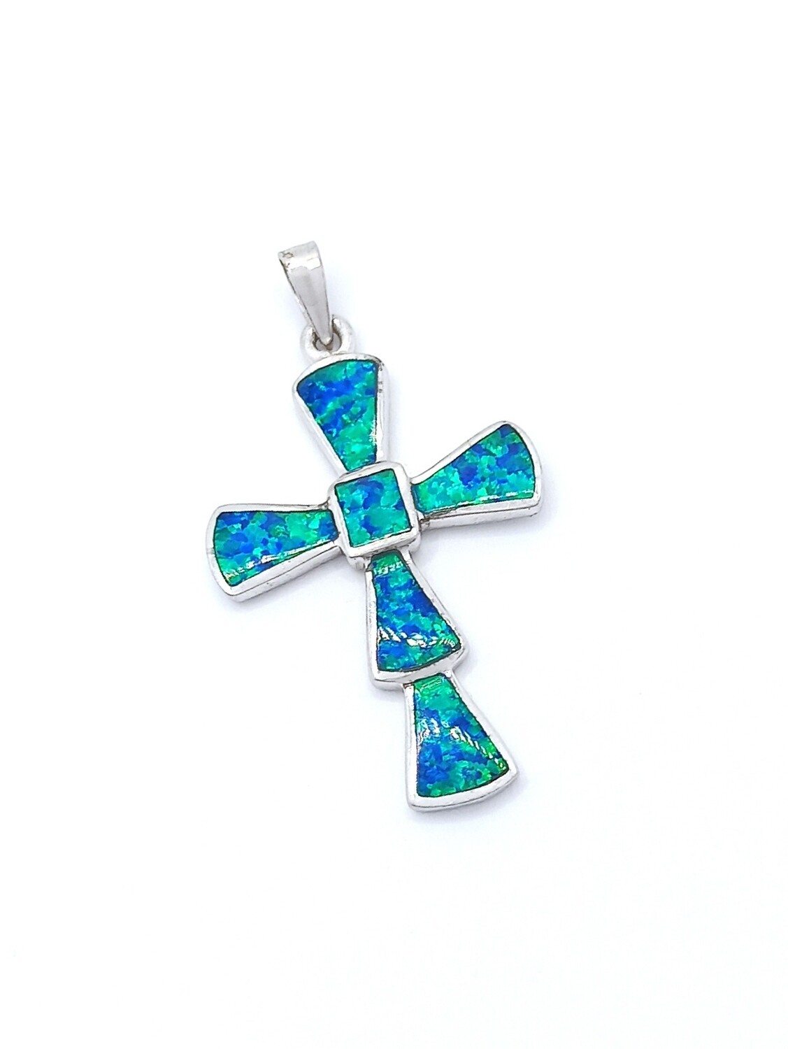 Silver 925  Opal blue cross pendant, MODEL-SIZE: 1 Pendant length : 4cm-Width : 2.2cm