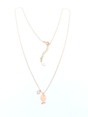 Silver 925 single white stone fish necklace