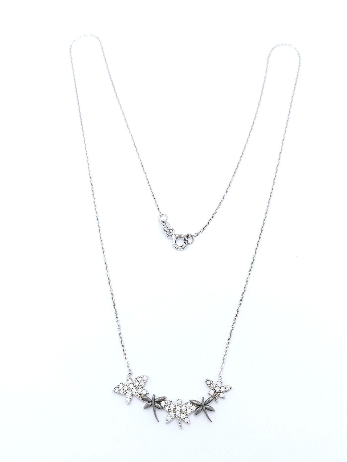 Silver 925 dragonfly white &amp; black necklace