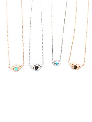 Silver 925 evil eye black or turquoise necklace