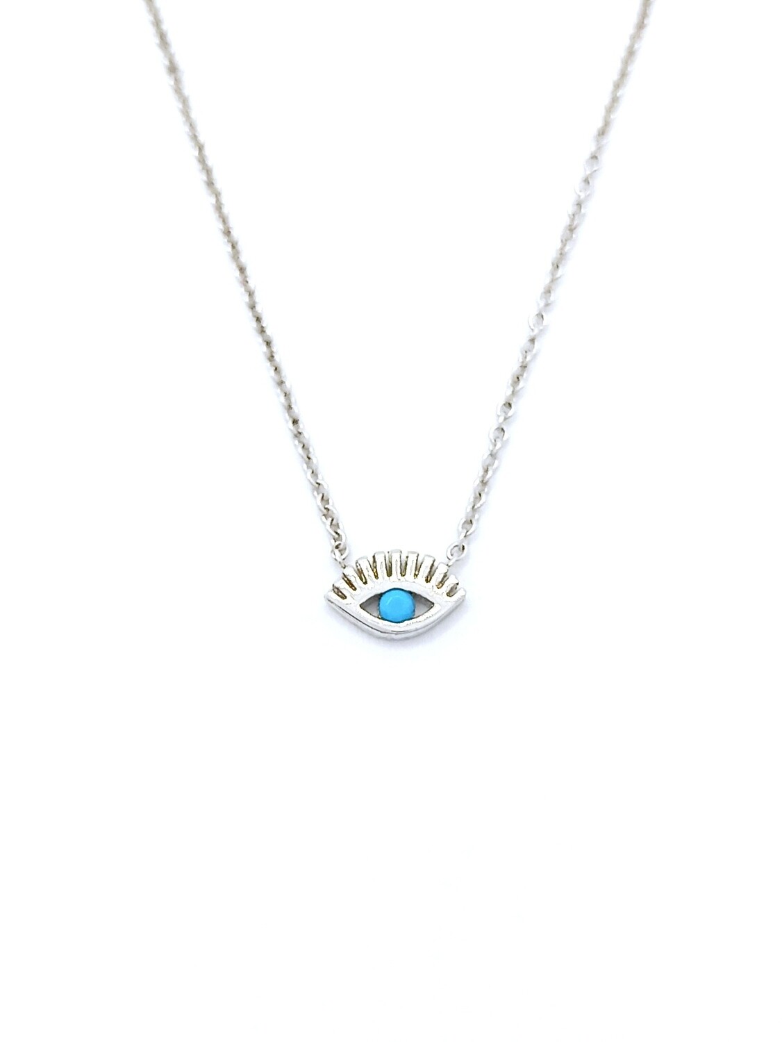 Silver 925 evil eye black or turquoise necklace, Pendant Size-Stone-Chain length: 1 Pendant length : 0.4cm-Width : 0.7cm-Turquoise-Chain length : 41.5+4cm Adjustable