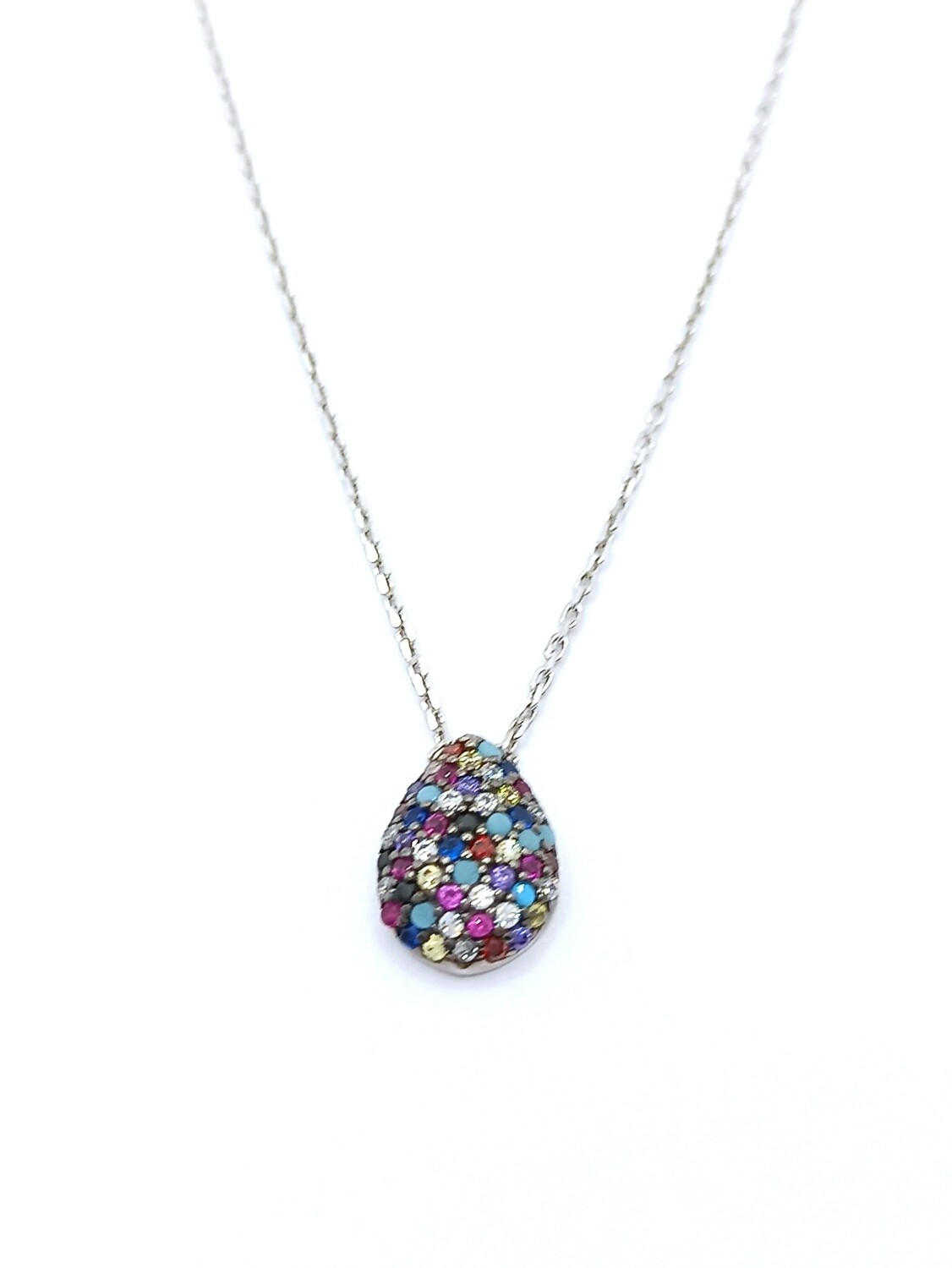 Silver 925 color stone oval or egg necklace, MODEL: 1 EGG DESIGN