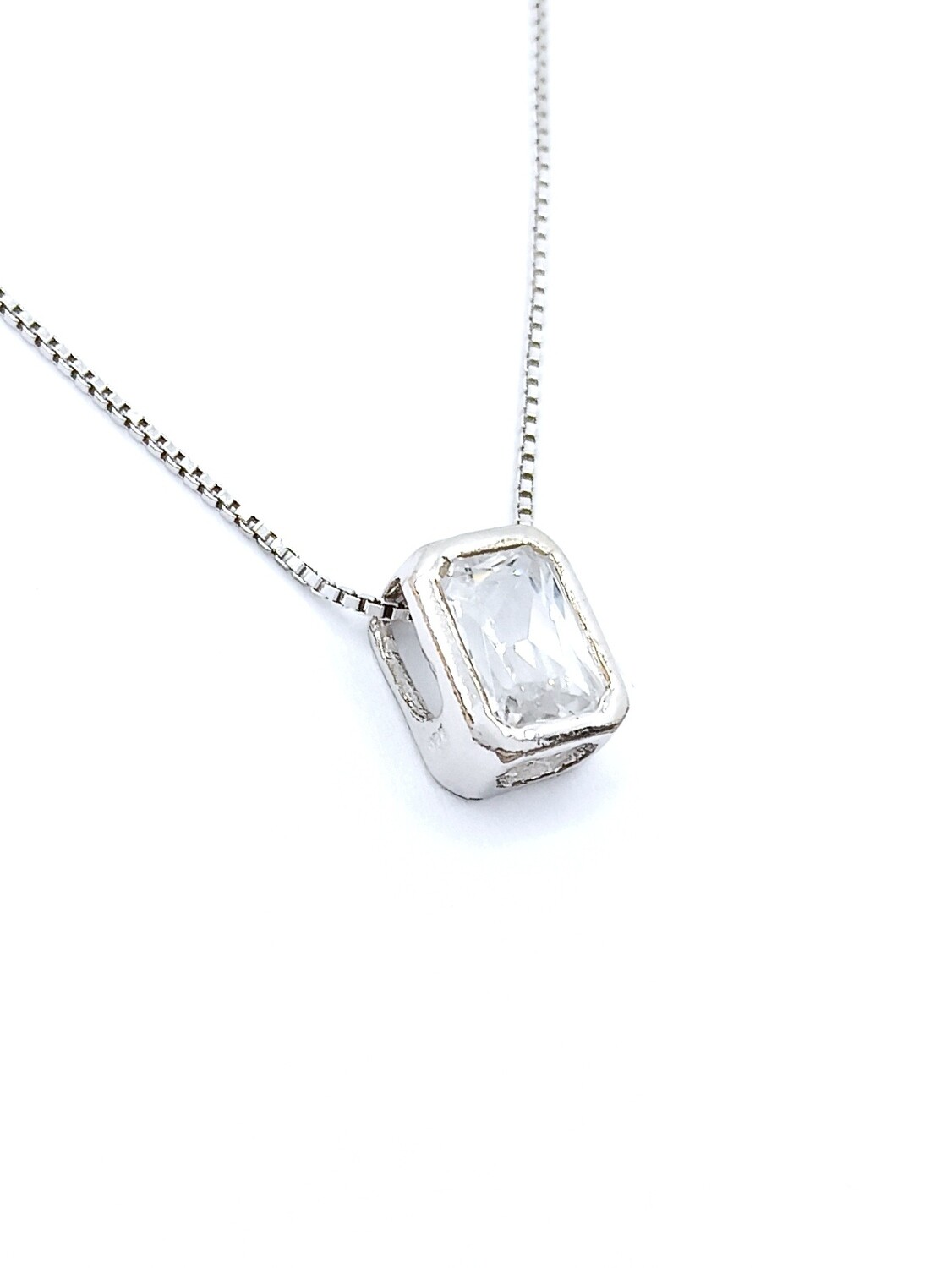 Silver 925 single stone necklace, MODEL-SIZE: 1 Pendant Height: 0.8cm- Width: 0.6cm