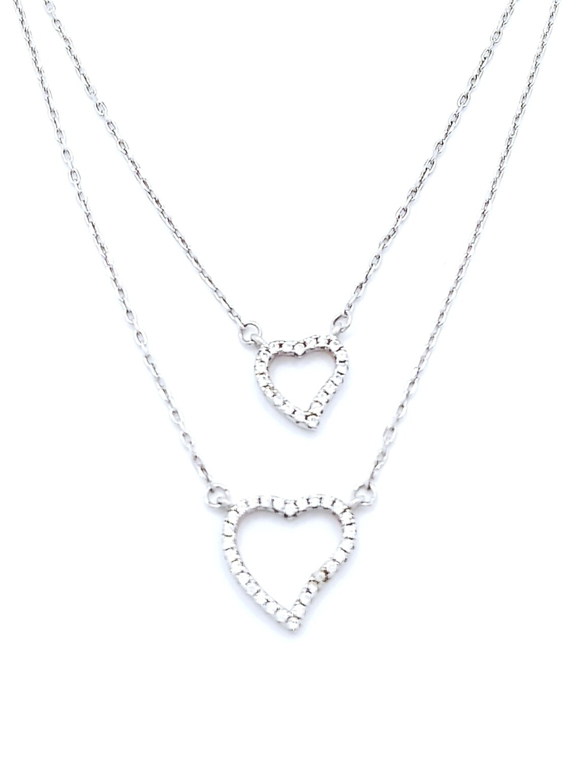 Silver 925 heart design double necklace, COLOR: 1 White gold plated