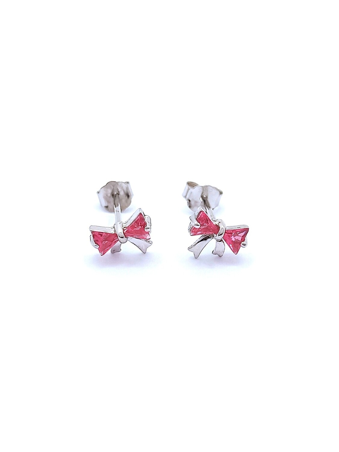 Silver 925 ribbon white stone stud earrings, MODEL-STONE COLOR: 1 Red zirconia