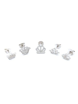 Silver 925 crown white stone stud earrings