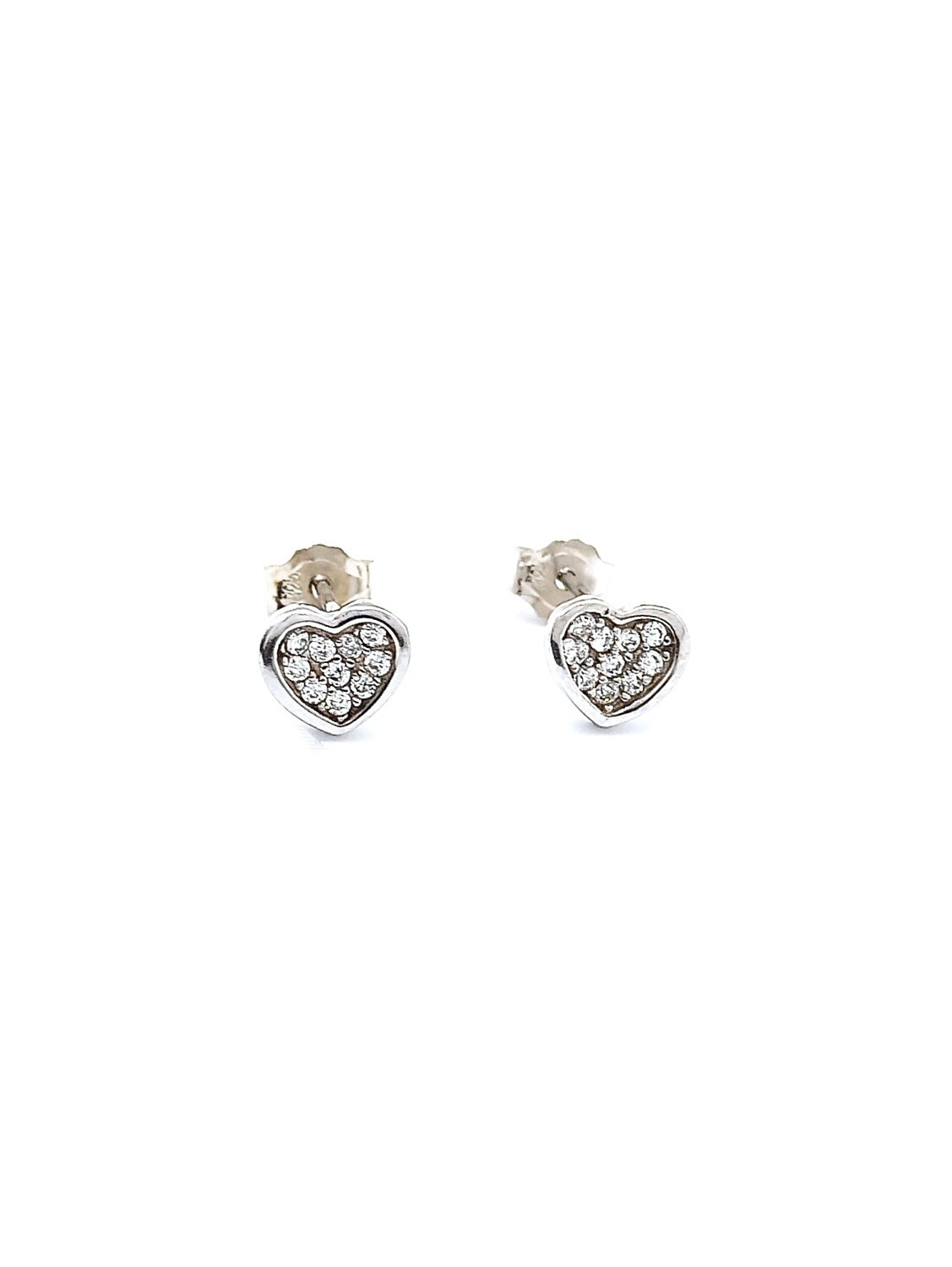 Silver 925 heart white stone stud earrings, MODEL-SIZE: 1 Earring Height: 0.6cm-width: 0.7cm