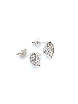 Silver 925 heart white stone stud earrings