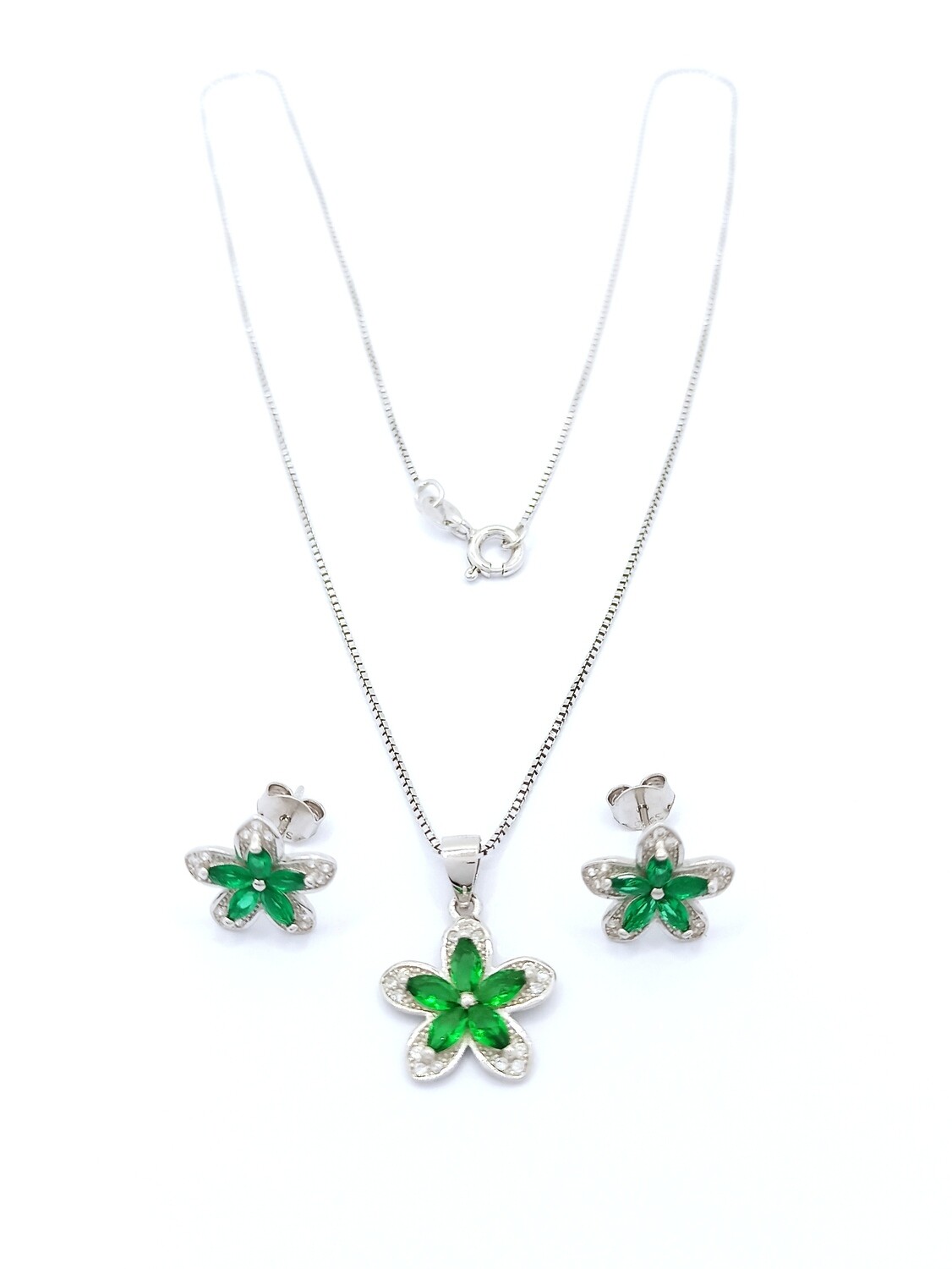Silver 925 SET flower pendant and earrings