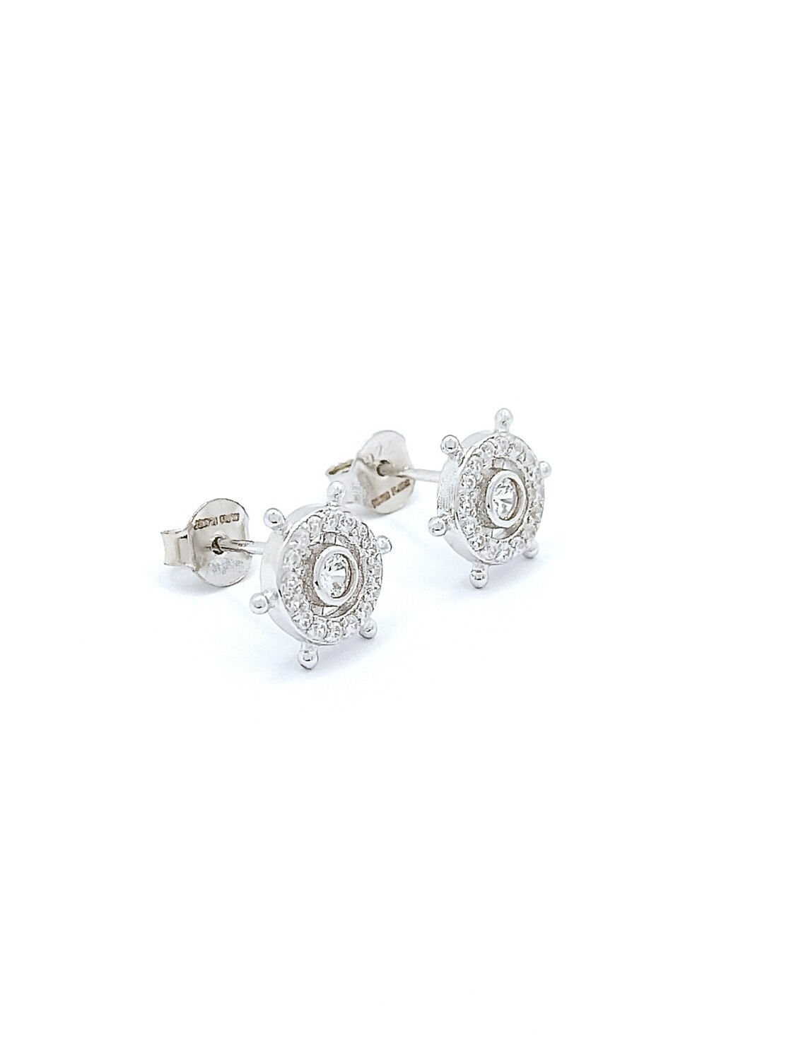 Silver 925 ship steering wheel design stud earrings