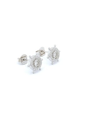 Silver 925 ship steering wheel design stud earrings