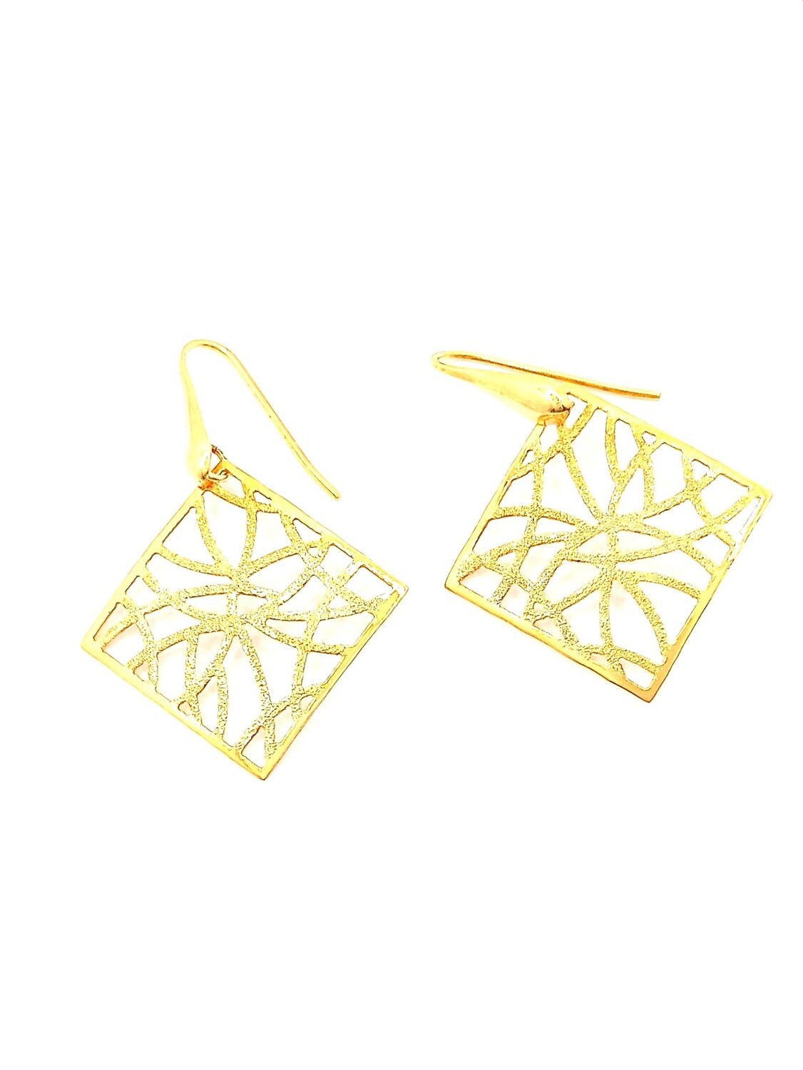 Silver 925 square diamond scratch gold earrings