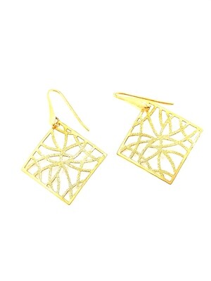 Silver 925 square diamond scratch gold earrings