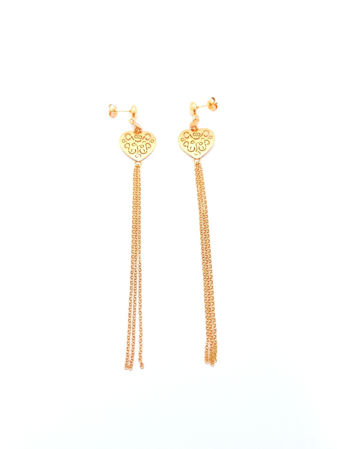 Silver 925 heart long chains rose earrings