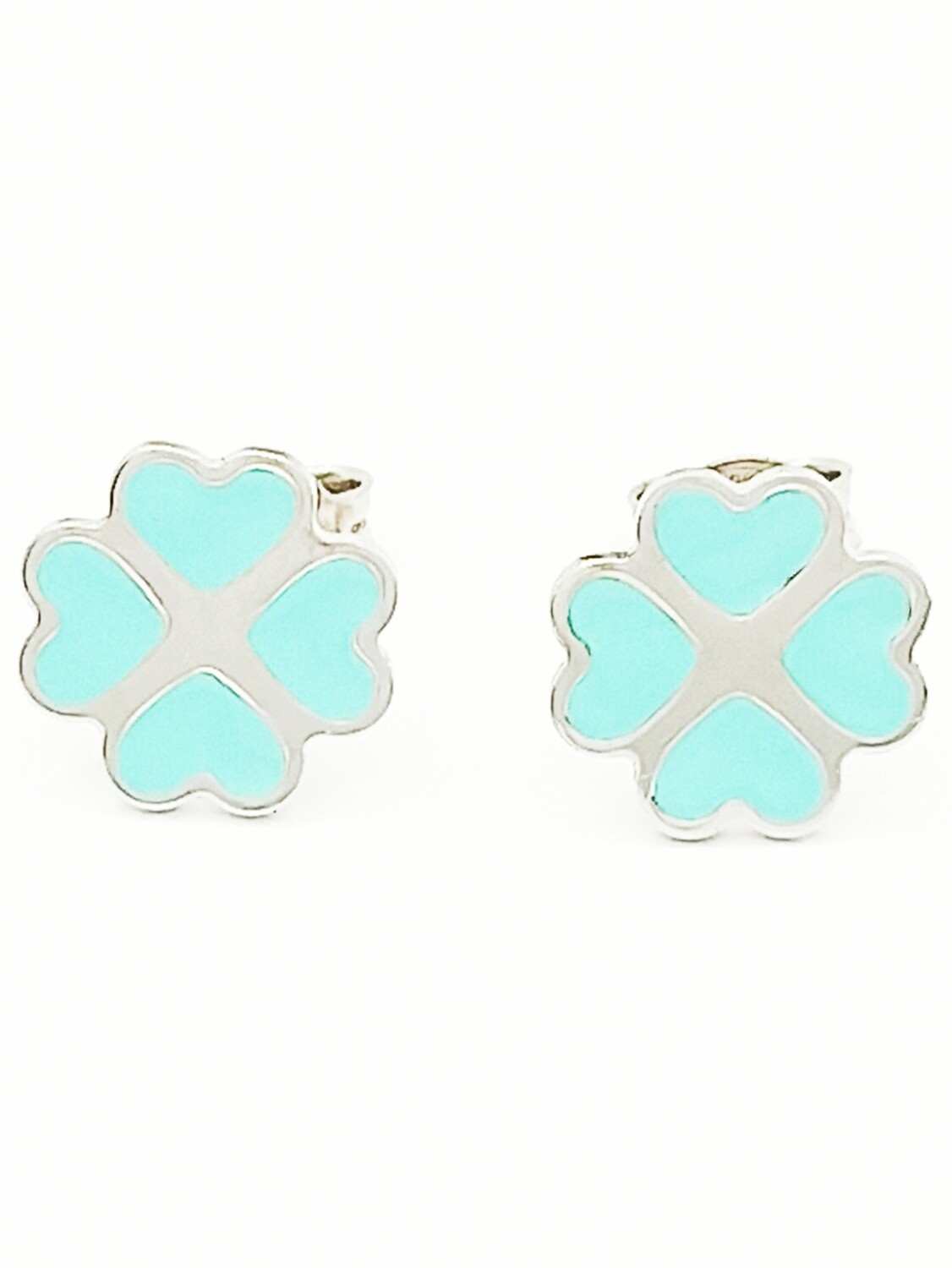 Silver 925 four-leaf clover (Quadrifoglio) stud earrings, MODEL-SIZE: 1-Height: 0.9cm-Width: 0.9cm