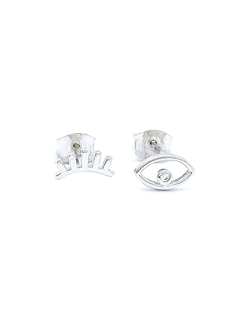 Silver 925 double design stud earrings, MODEL-DESIGN: 1-Eyebrow-Eye-Zirconia Stone