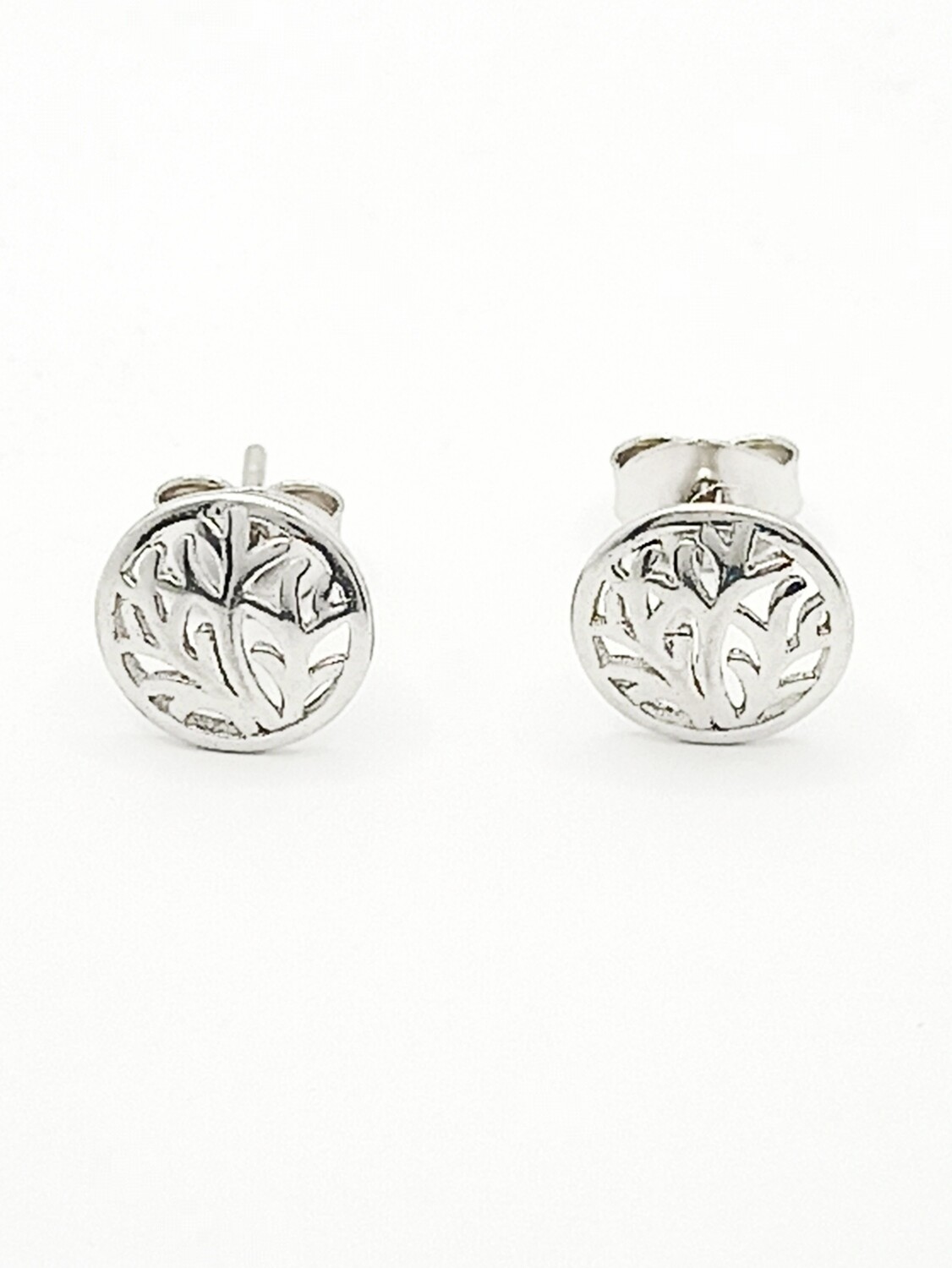 Silver 925 palm tree-tree stud earrings, MODEL-SIZE: 1-Height: 0.8cm-Width: 0.8cm