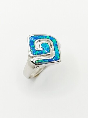 Silver 925 Opal blue square Greek ring