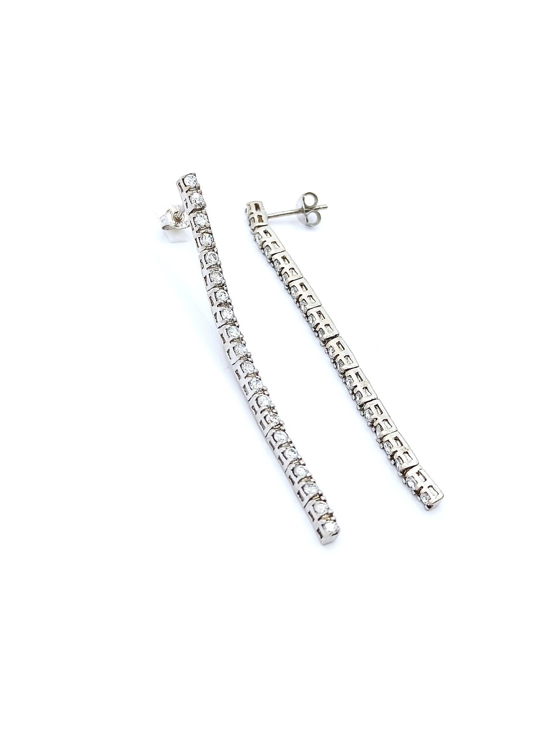 Silver 925 white stone long earrings, MODEL-SIZE: 1 Earring Length: 5.9cm-Width : 0.3cm