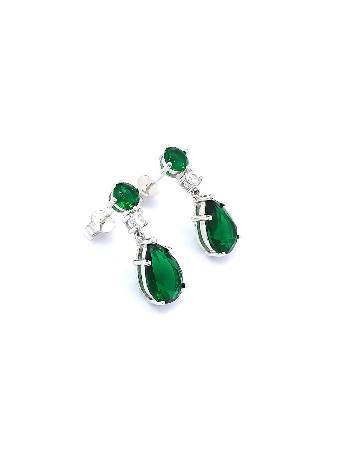 Silver 925 tear design earring with green  and white stone