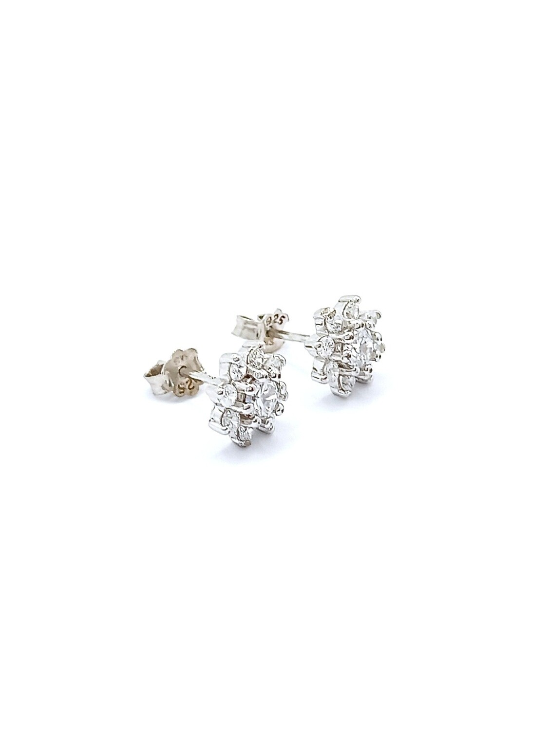 Silver 925 flower design stud earrings, MODEL-STONE COLOR-SIZE: 1-White-Earring Height: 0.9cm-width: 0.9cm