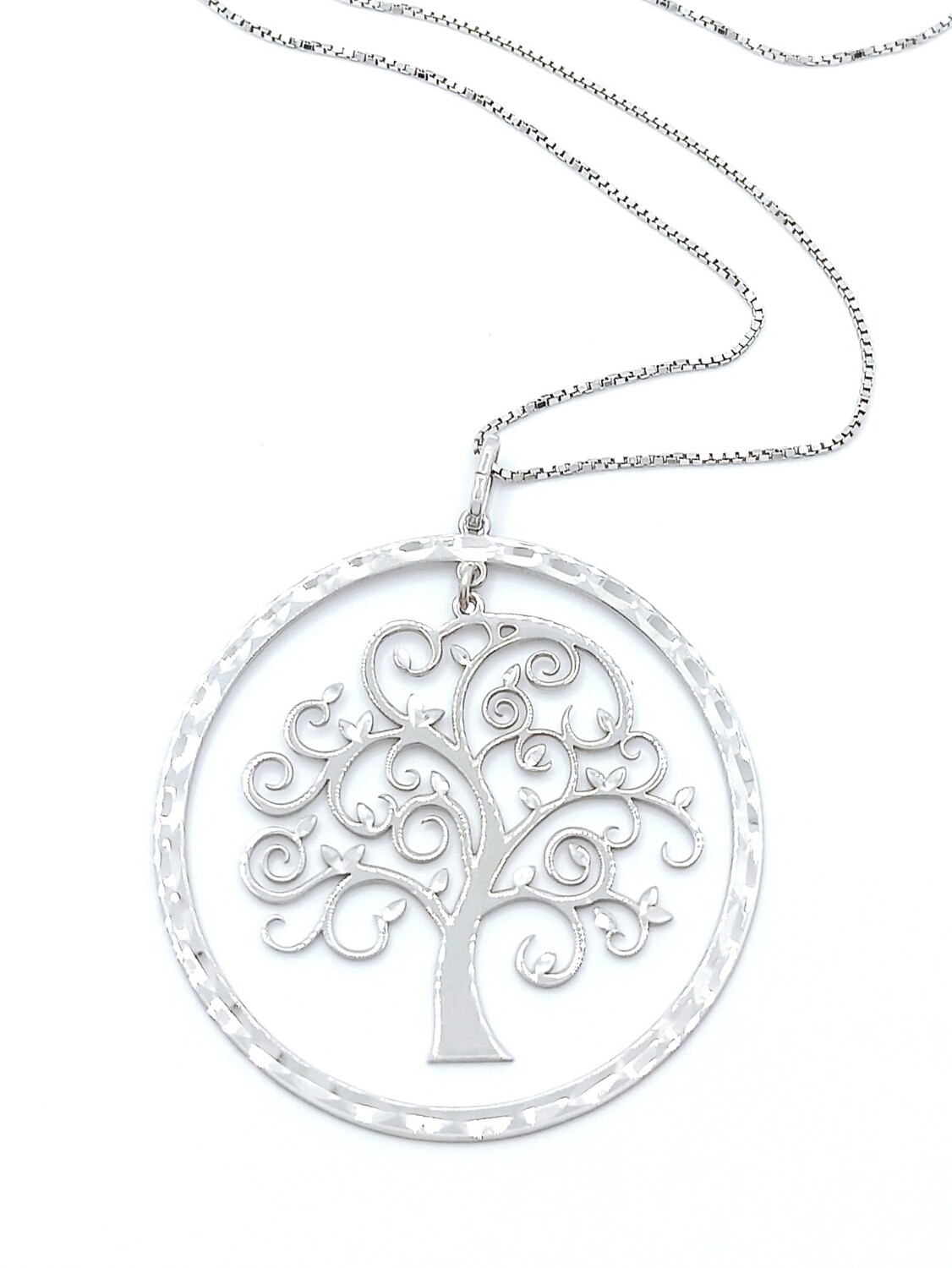 Silver 925 Tree Of Life diamond cut necklcace, MODEL-SIZE-CHAIN LENGTH: 1 Pendant Height: 4.8cm-Width: 4.2cm-Chain Length: 60cm