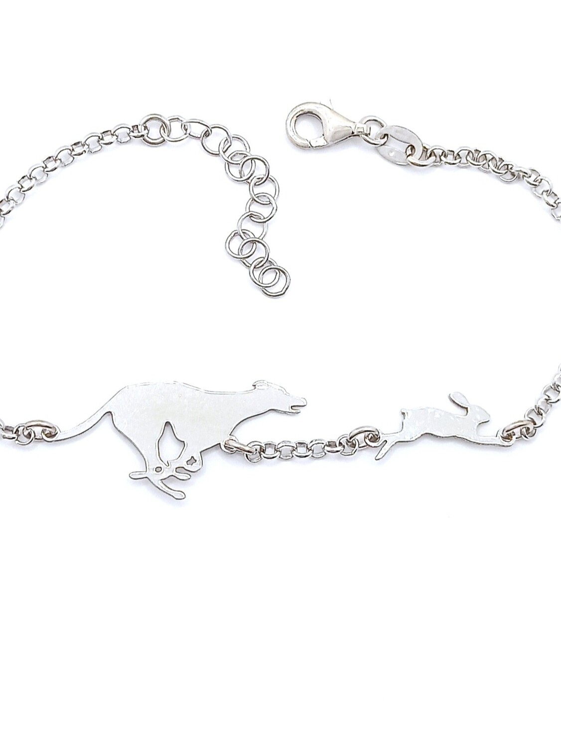 Silver 925 dog rabbit design hand bracelet, MODEL-SIZE-CHAIN LENGTH: 1-Design Height: 1.3cm-Width: 5cm-Chain Length: 16.5+3cm Adjustable