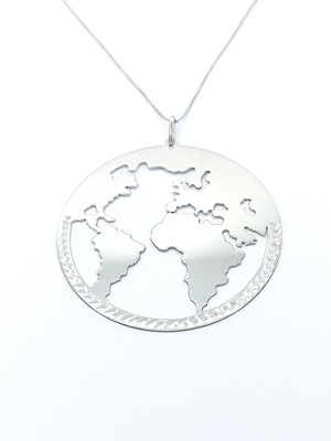 Silver 925 world map diamond cut necklace