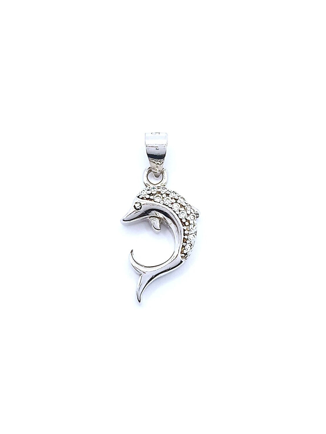 Silver 925 white stone dolphin pendant, MODEL-SIZE: 1 Pendant length : 2cm-width : 0.9cm