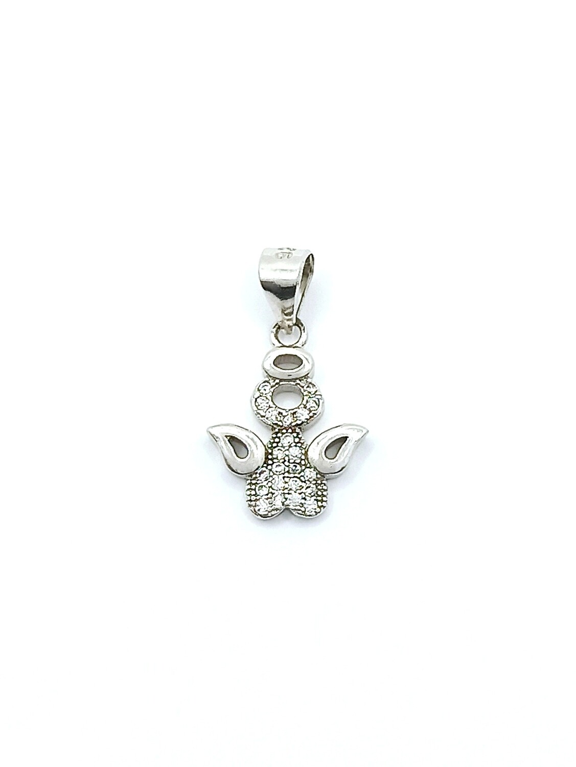 Silver 925 white stone angel pendant, MODEL-SIZE: 1 Pendant Height: 2cm-Width : 1.1cm