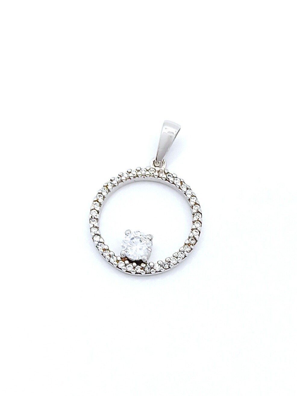Silver 925 round or square white stone pendant, MODEL: 1 Round