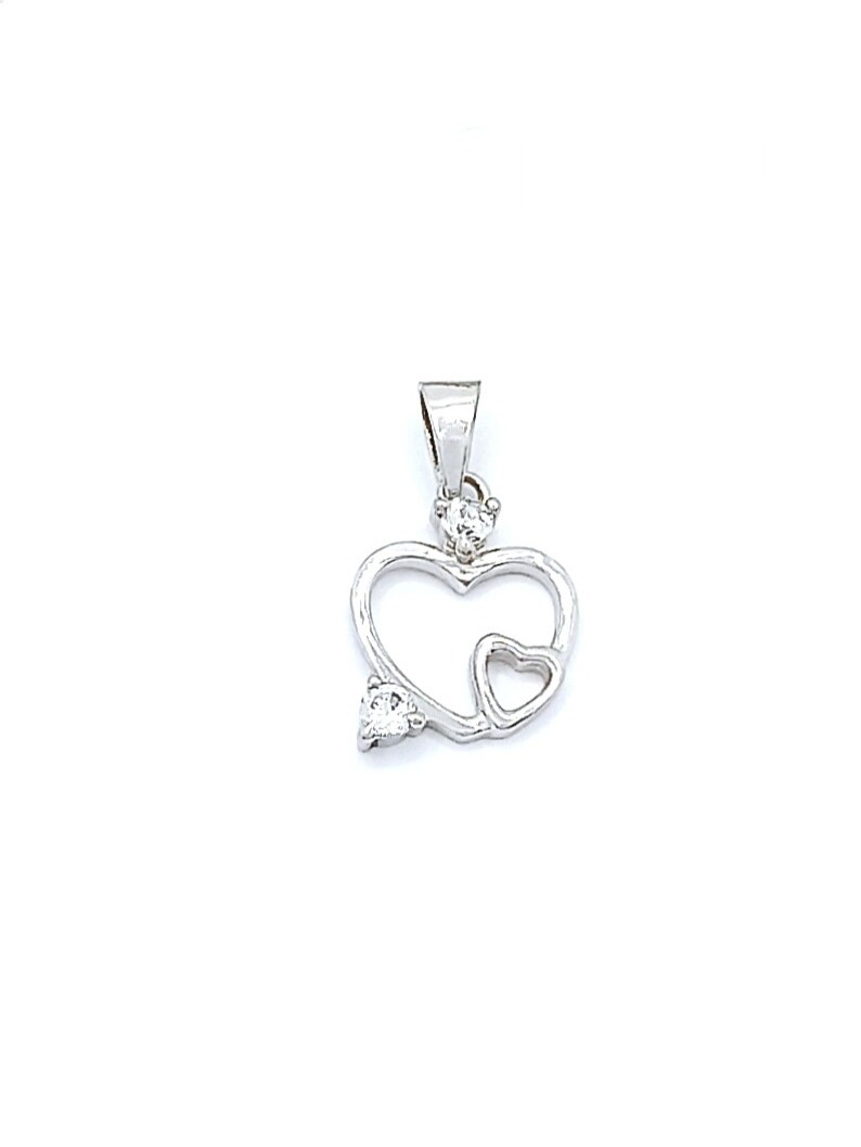Silver 925 white stone heart pendant, MODEL-SIZE: 1 Pendant Length : 1.9cm-Width : 1.1cm