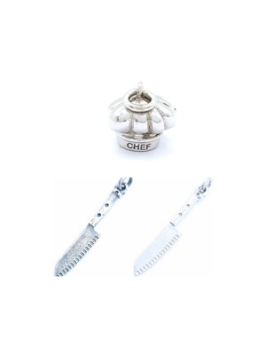 Silver 925 Damascus chef hat or chef knife pendant