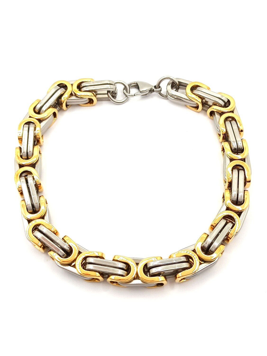 Stainless steel byzantine bracelet, MODEL-SIZE-COLOR: 1 Bracelet width : 0.9cm-thickness : 0.9cm-Length: 24cm-Color : Silver &amp; Gold