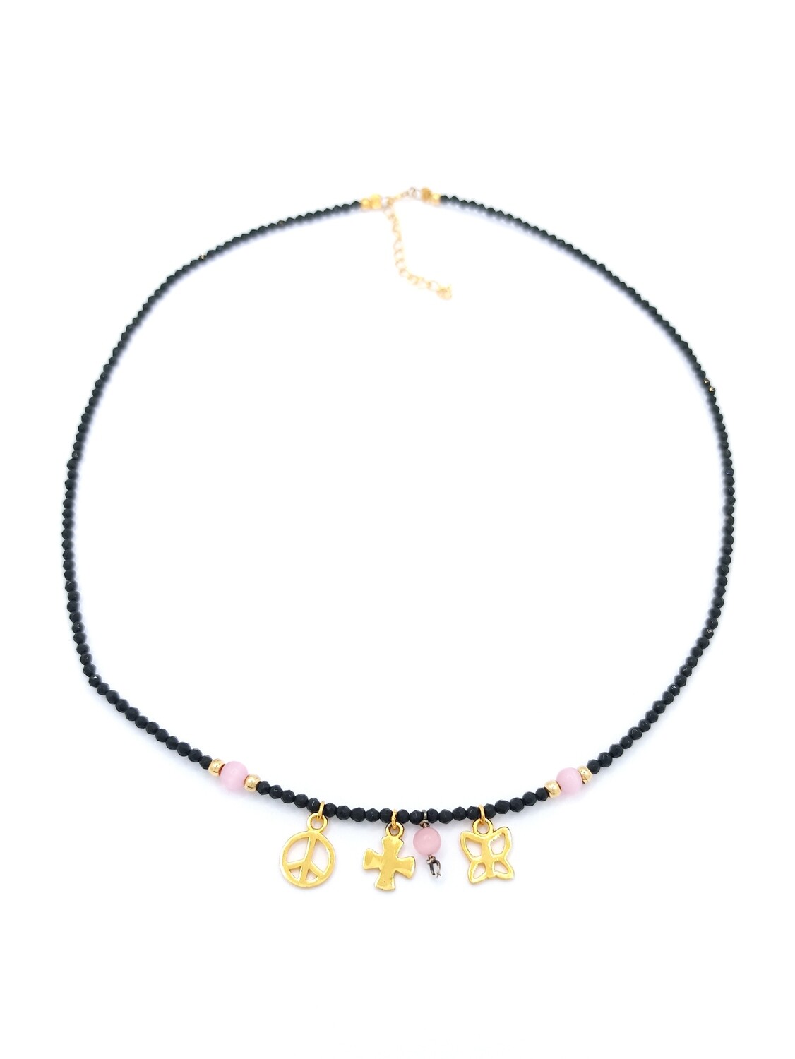 Silver 925 peace-cross-butterfly necklace, MODEL-COLOR: 1-Gold plated