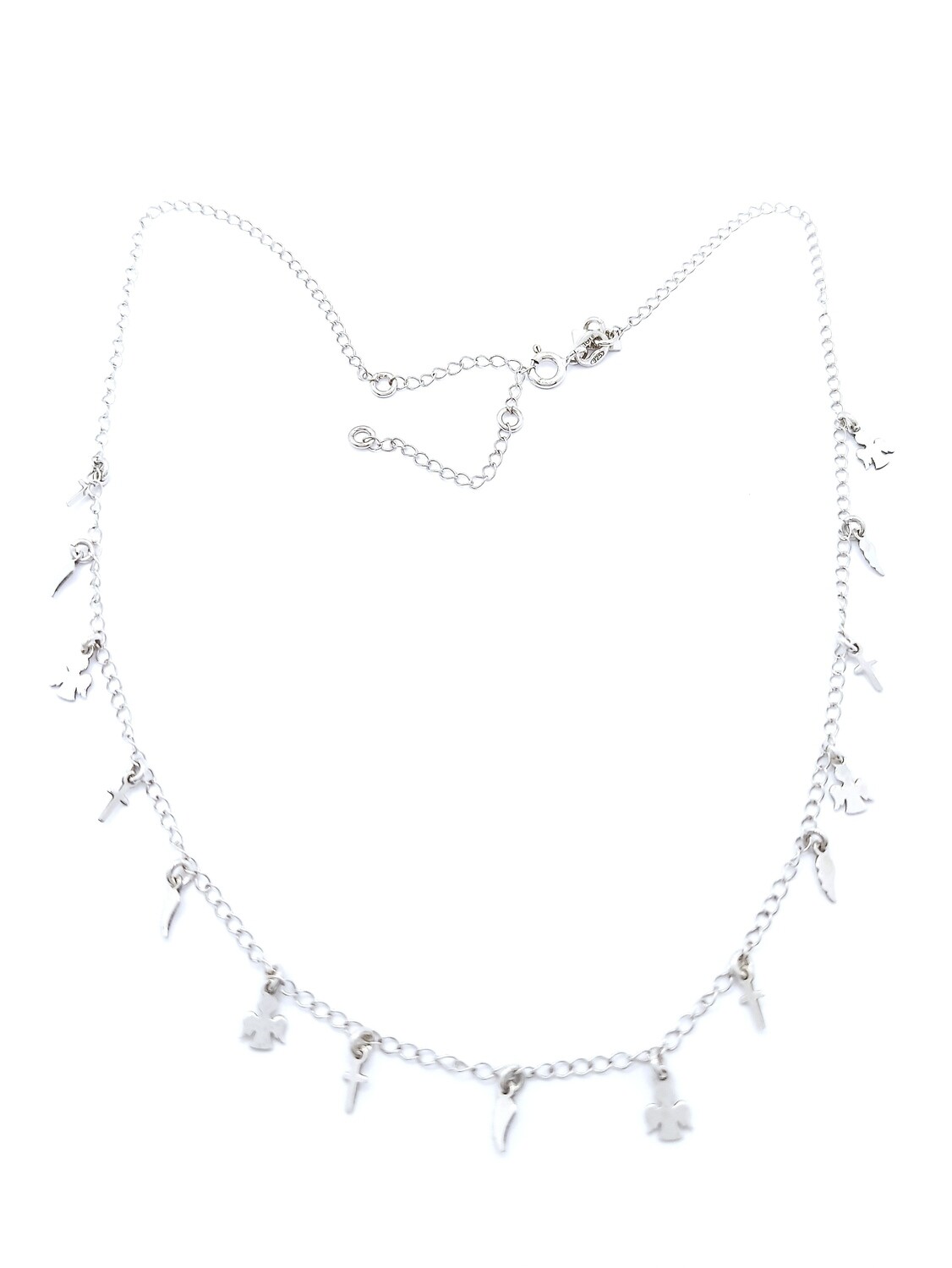 Silver 925 3 element cross-angel wing necklace