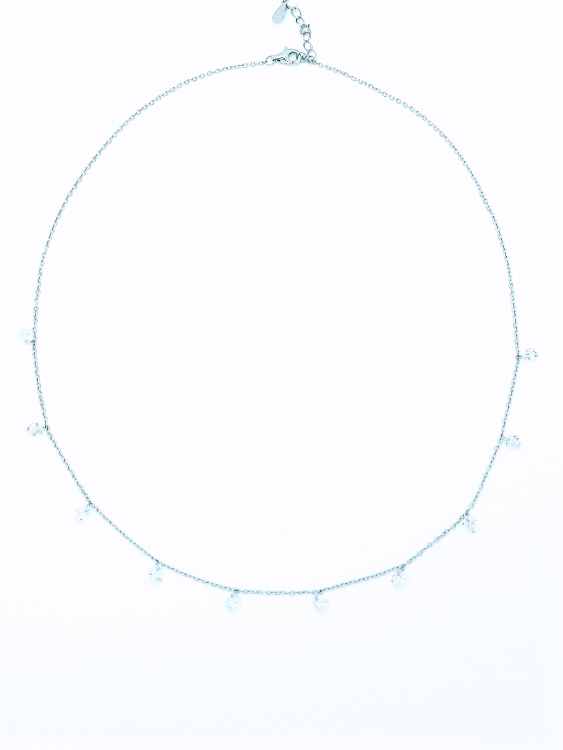 Silver 925 dangling pennie stone necklace, MODEL-STONE QUANTITY COLOR-CHAIN LENGTH: 1-Stone Quantity: 10 White-Chain Length: 42.5+3cm Adjustable