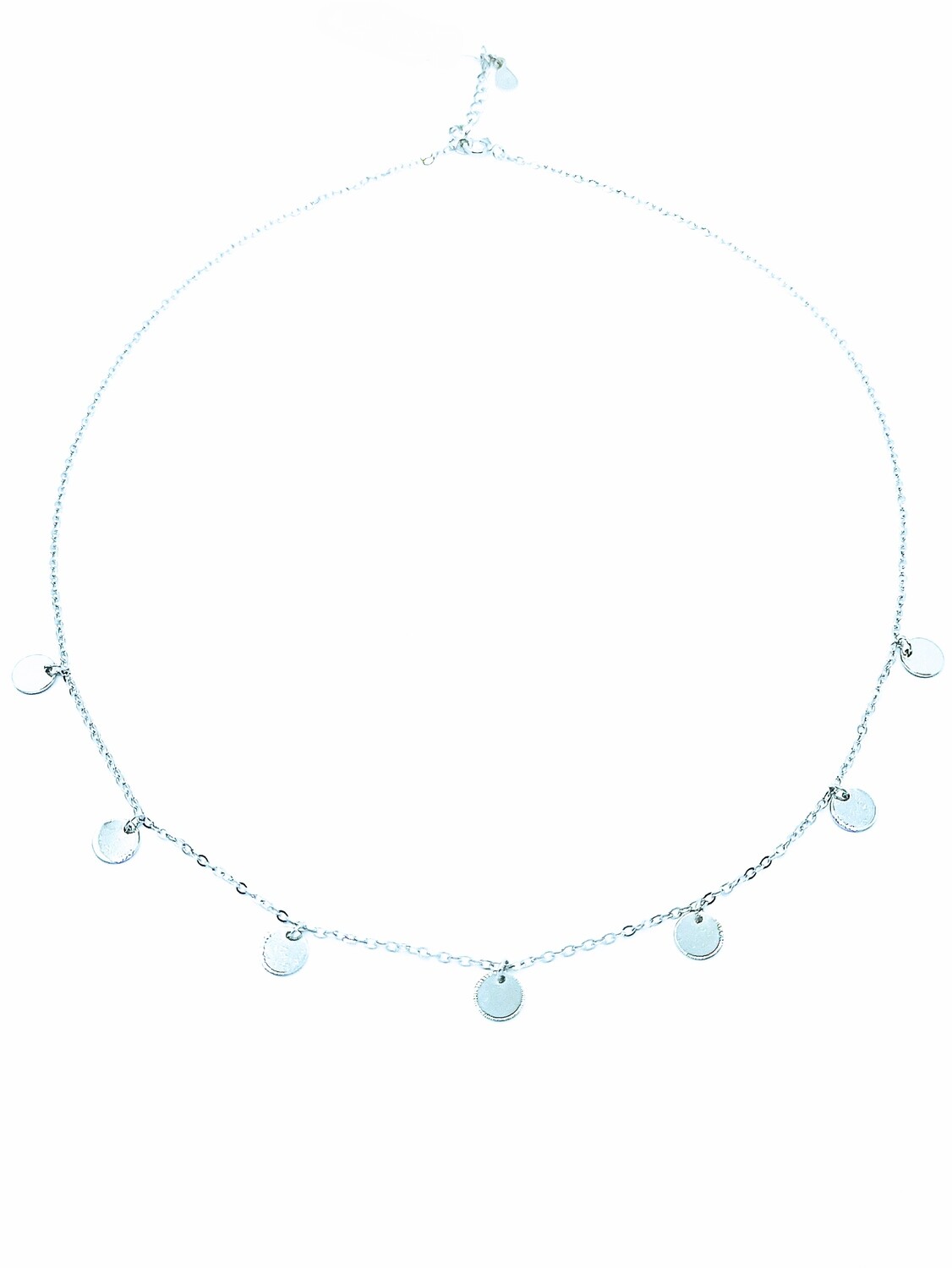 Silver 925 round pennie coin necklace, MODEL-COLOR-CHAIN LENGTH-STONE: 1-White gold plated-Chain Length: 42+3.5cm Adjustable-No Stone